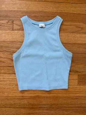 Tilly's Light Blue Ribbed High-Neck Crop Tank